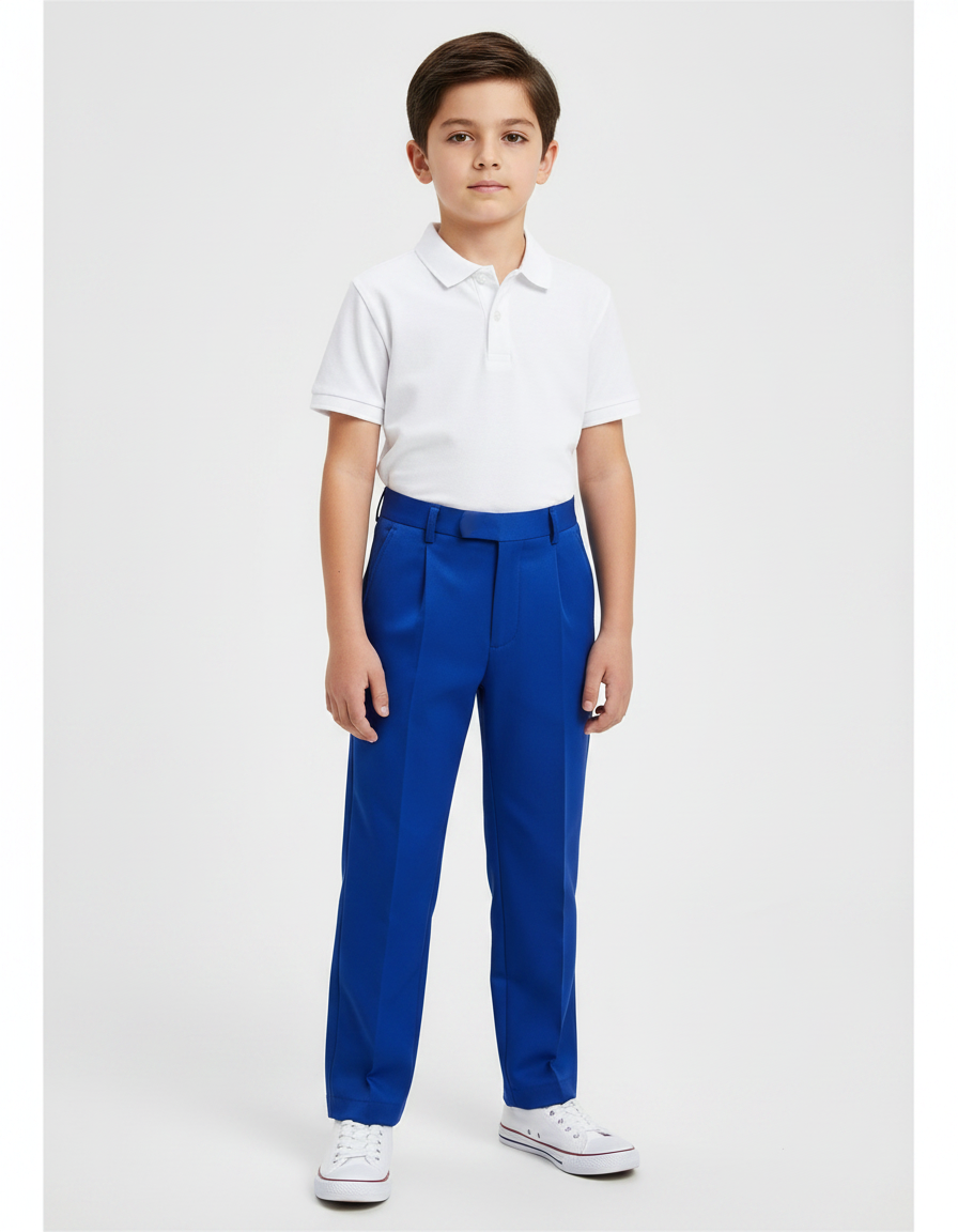 Pantalon À Pince Bleu Royal Plissé Droit Enfant - Gabardine