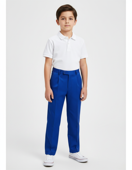 Pantalon À Pince Bleu Royal Plissé Droit Enfant - Gabardine