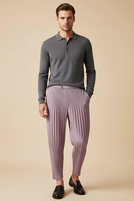 Pantalon À Pince Plissé Violet Ample Décontracté Homme - Polyester
