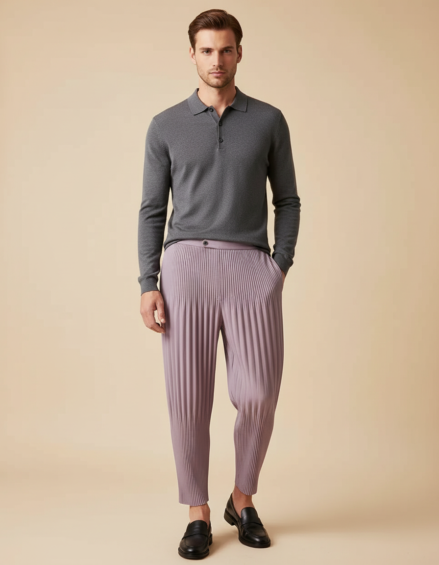 Pantalon À Pince Plissé Violet Ample Décontracté Homme - Polyester