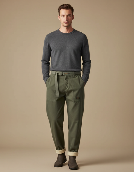 Pantalon À Pince Kaki Velours Décontracté Ample Homme - Toile