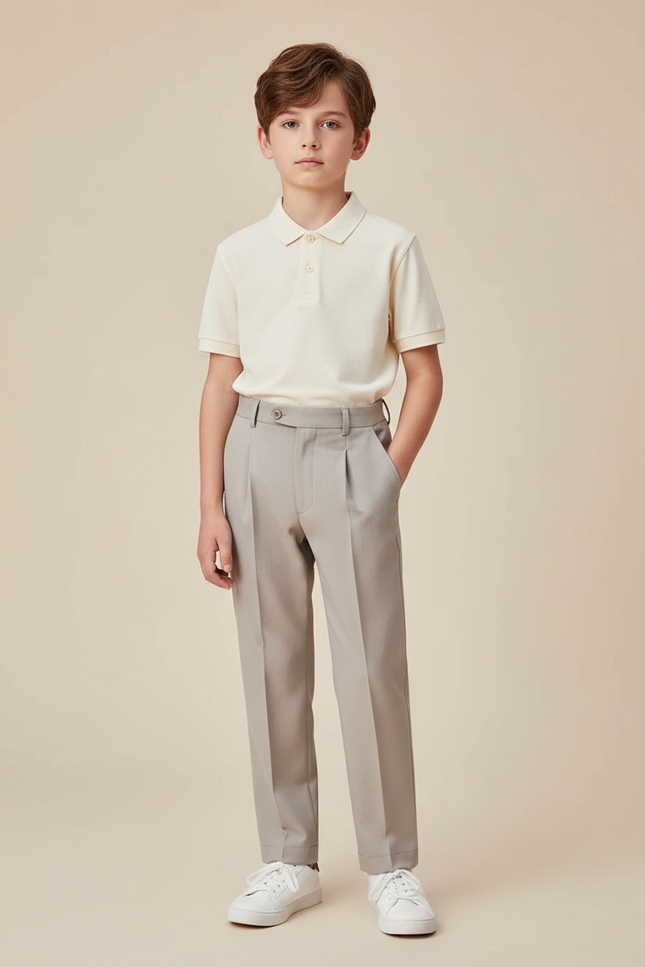 Pantalon À Pince Gris Clair Plissé Droit Enfant - Gabardine
