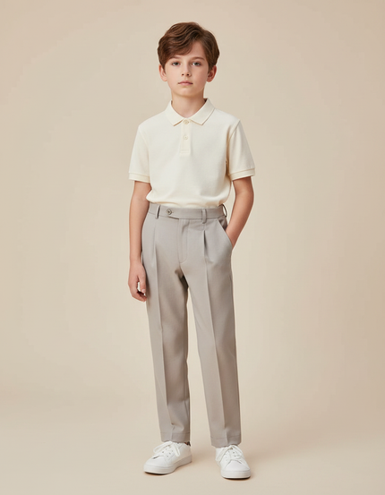 Pantalon À Pince Gris Clair Plissé Droit Enfant - Gabardine