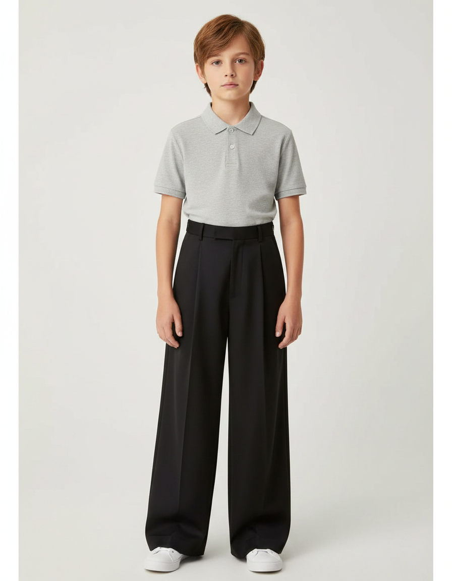 Pantalon À Pince Noir Ample Plissé Taille Haute Décontracté - Polyester