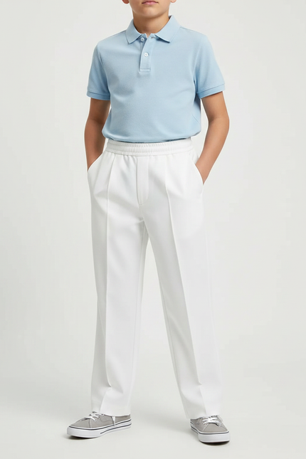 Pantalon À Pince Blanc Droit Cordon Enfant Décontracté - Gabardine
