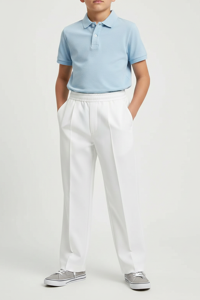 Pantalon À Pince Blanc Droit Cordon Enfant Décontracté - Gabardine
