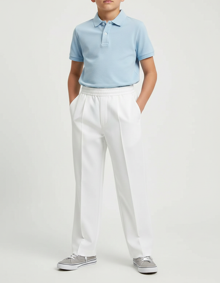 Pantalon À Pince Blanc Droit Cordon Enfant Décontracté - Gabardine