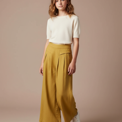 Pantalon À Pince Jaune Ample Lin Fille