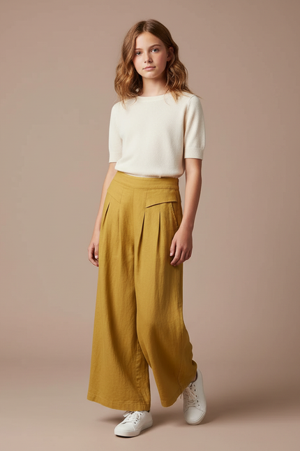 Pantalon À Pince Jaune Ample Lin Fille