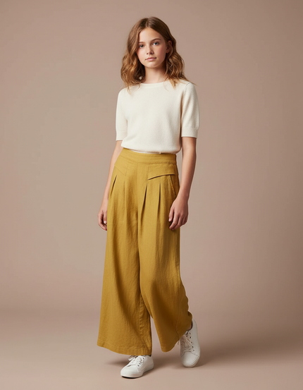 Pantalon À Pince Jaune Ample Lin Fille