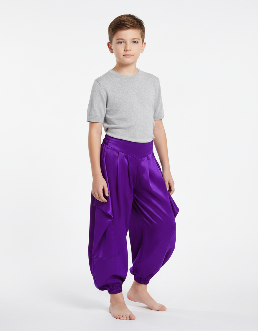 Pantalon À Pince Violet Satiné Ample Enfant Harem