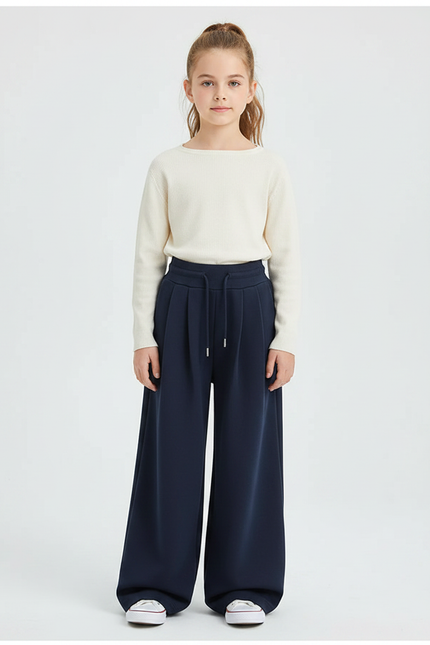 Pantalon À Pince Bleu Marine Ample Décontracté - Molleton