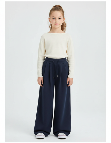 Pantalon À Pince Bleu Marine Ample Décontracté - Molleton