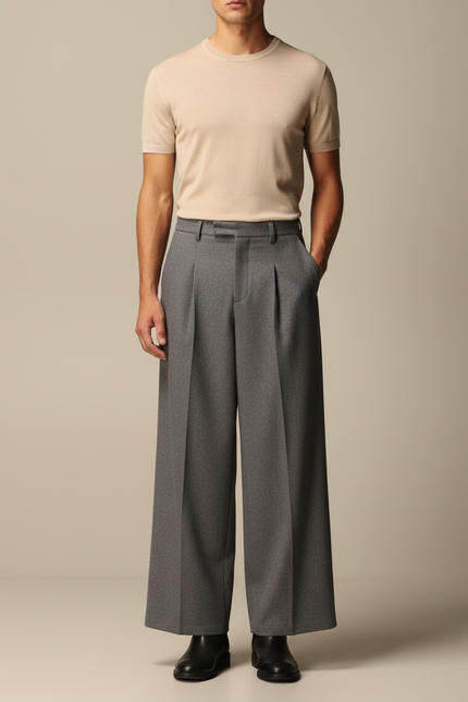Pantalon À Pince Homme Gris - Laine