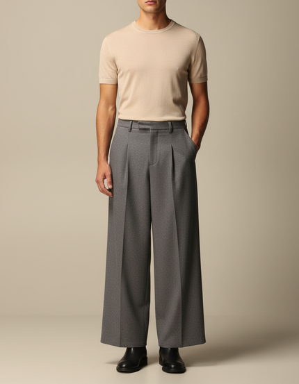 Pantalon À Pince Homme Gris - Laine