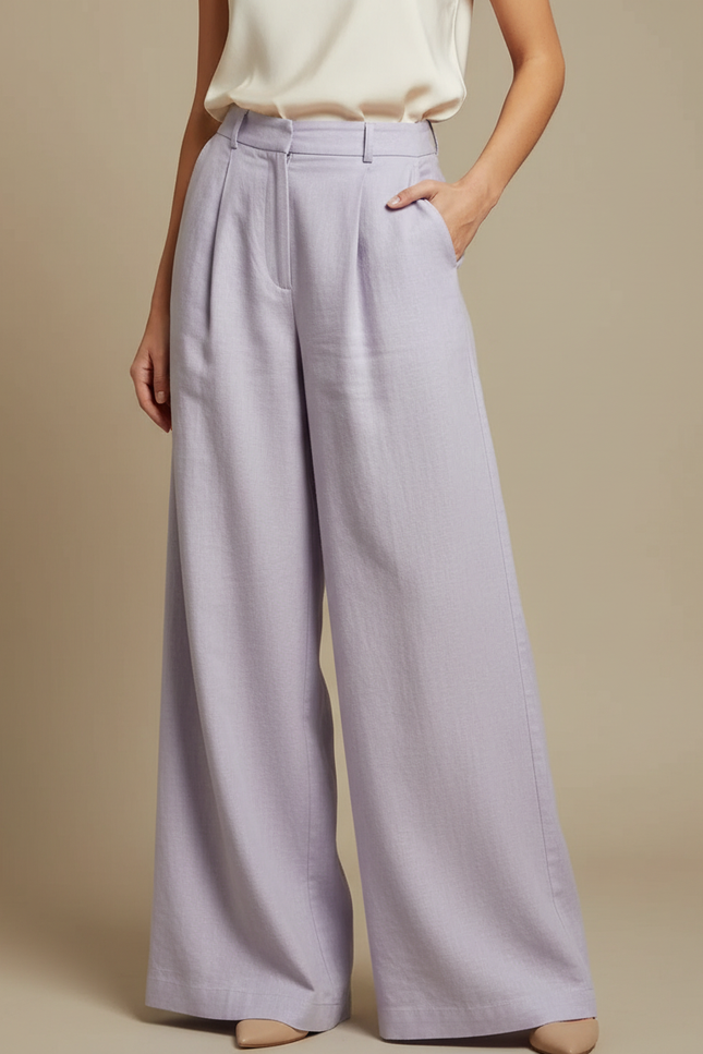 Pantalon À Pince Lavande Ample Plissé Décontracté Femme - Violet Lin