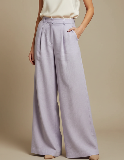 Pantalon À Pince Lavande Ample Plissé Décontracté Femme - Violet Lin