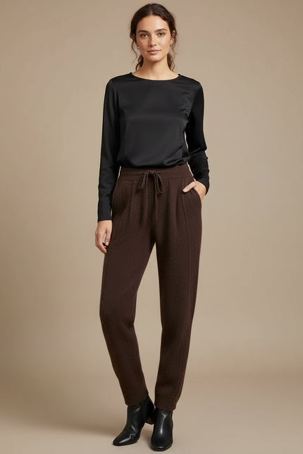 Pantalon À Pince Marron Tricoté Décontracté Chaud Épais - Maille