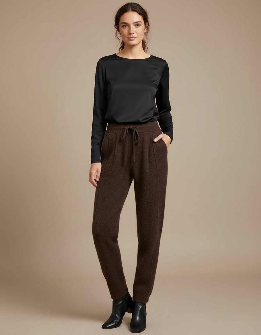 Pantalon À Pince Marron Tricoté Décontracté Chaud Épais - Maille