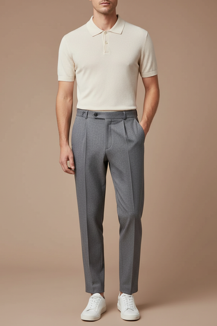 Pantalon À Pince Gris Élégant Slim Décontracté Homme - Laine