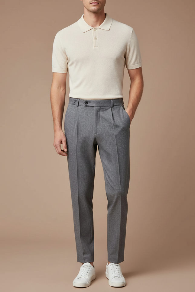 Pantalon À Pince Gris Élégant Slim Décontracté Homme - Laine