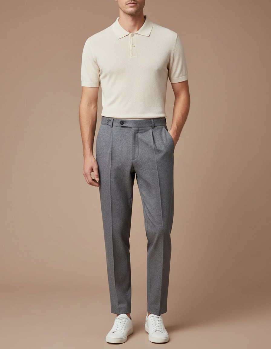 Pantalon À Pince Gris Élégant Slim Décontracté Homme - Laine