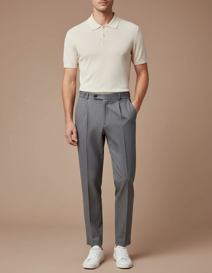 Pantalon À Pince Gris Élégant Slim Décontracté Homme - Laine