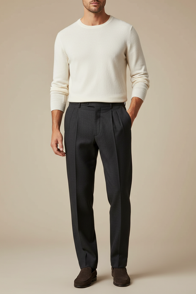 Pantalon Gris À Pince - Laine