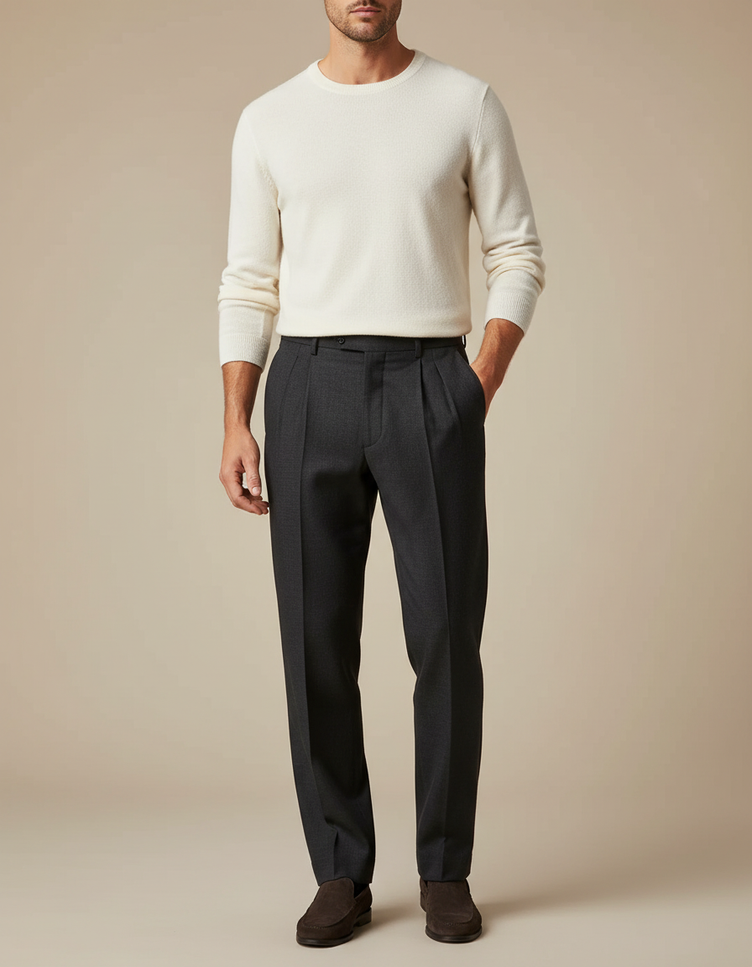 Pantalon Gris À Pince - Laine