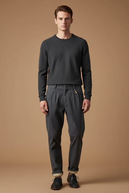 Pantalon À Pince Gris Foncé Décontracté Homme Plissé - Coton