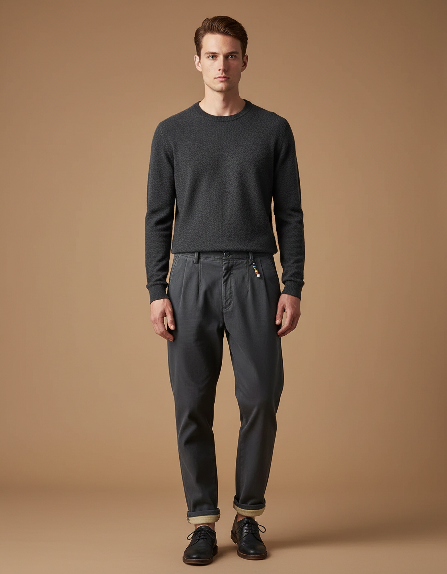 Pantalon À Pince Gris Foncé Décontracté Homme Plissé - Coton