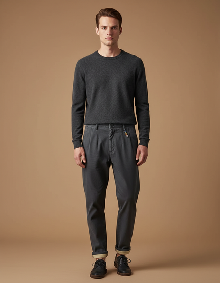 Pantalon À Pince Gris Foncé Décontracté Homme Plissé - Coton