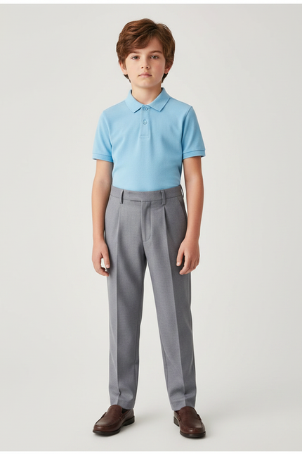 Pantalon À Pince Gris Plissé Droit Enfant Élégant - Gabardine