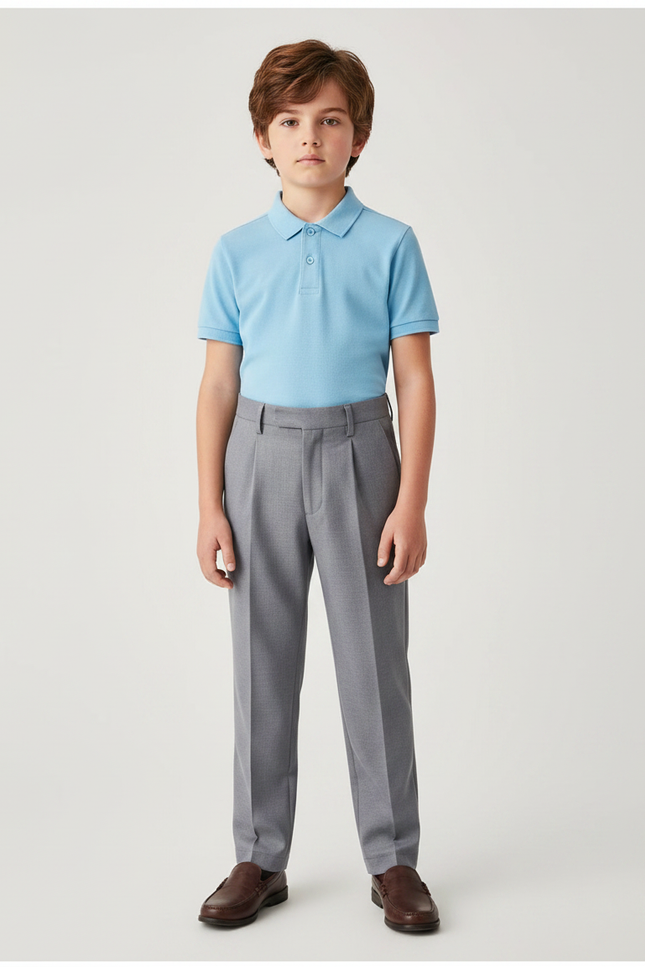 Pantalon À Pince Gris Plissé Droit Enfant Élégant - Gabardine