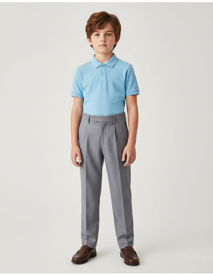 Pantalon À Pince Gris Plissé Droit Enfant Élégant - Gabardine