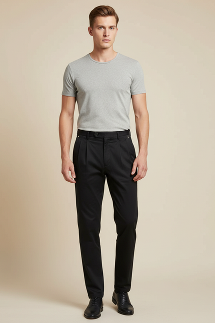 Pantalon À Pince Noir Droit Classique Homme - Gabardine