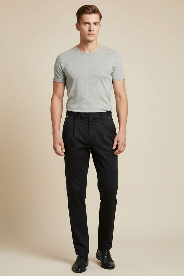 Pantalon À Pince Noir Droit Classique Homme - Gabardine