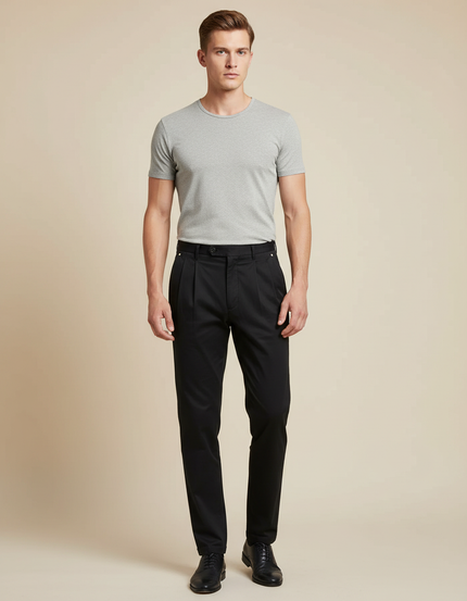 Pantalon À Pince Noir Droit Classique Homme - Gabardine
