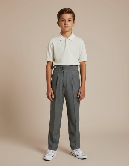 Pantalon À Pince Gris Élégant Taille Haute Plissé Enfant - Gabardine