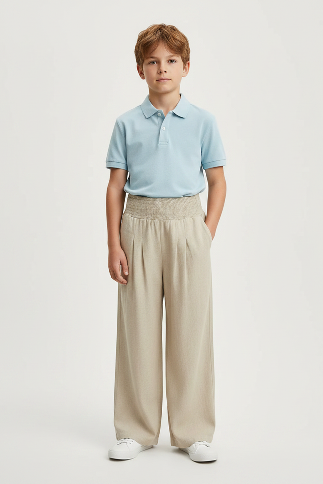 Pantalon À Pince Beige Ample Plissé Décontracté - Lin