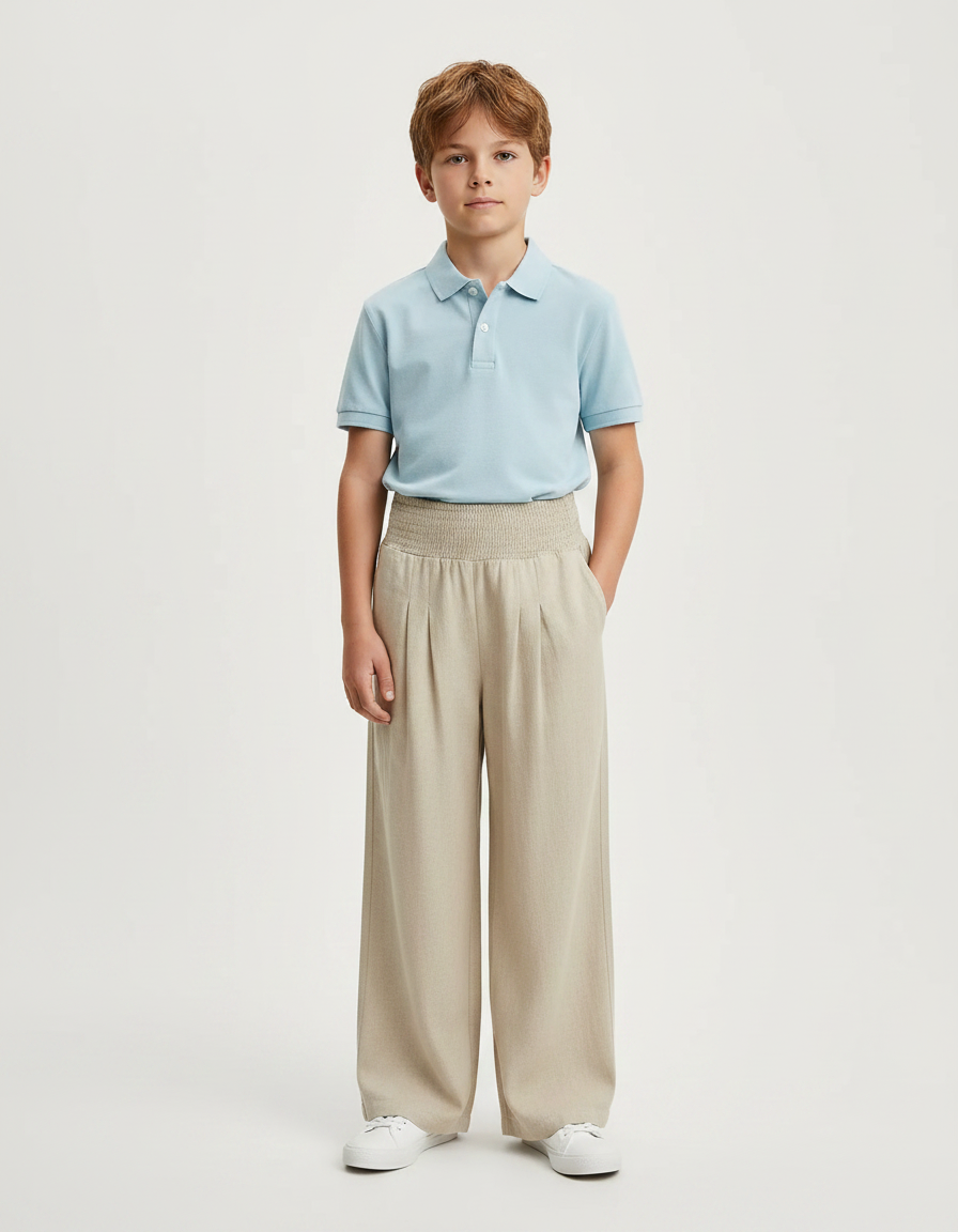 Pantalon À Pince Beige Ample Plissé Décontracté - Lin