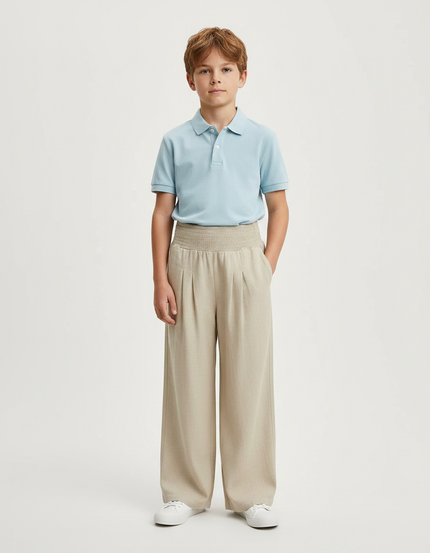Pantalon À Pince Beige Ample Plissé Décontracté - Lin