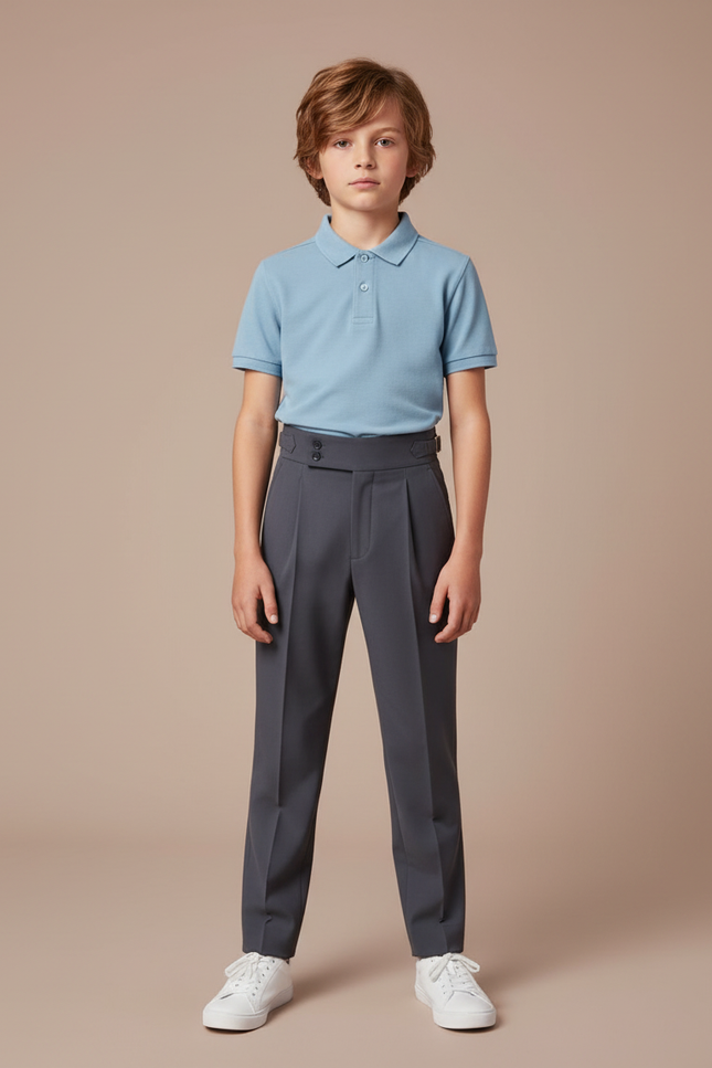 Pantalon À Pince Gris Foncé Élégant Plissé Enfant - Gabardine