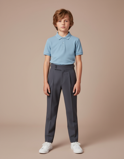 Pantalon À Pince Gris Foncé Élégant Plissé Enfant - Gabardine
