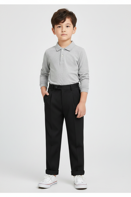Pantalon À Pince Noir Plissé Élégant Enfant Scolaire - Gabardine
