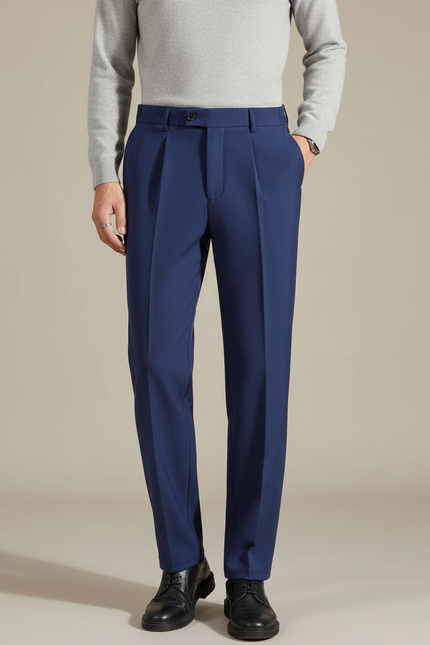Pantalon À Pince Bleu Marine Plissé Droit Homme Élégant - Gabardine