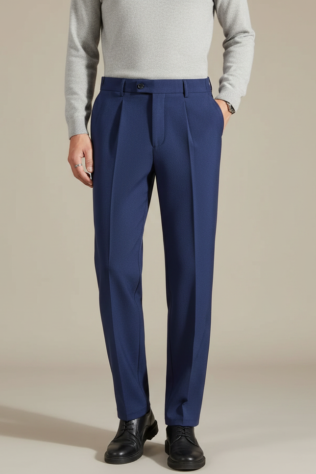 Pantalon À Pince Bleu Marine Plissé Droit Homme Élégant - Gabardine