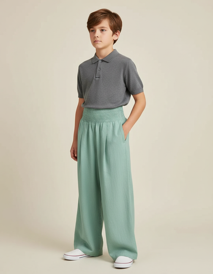 Pantalon À Pince Vert Ample Plissé Confortable - Lin