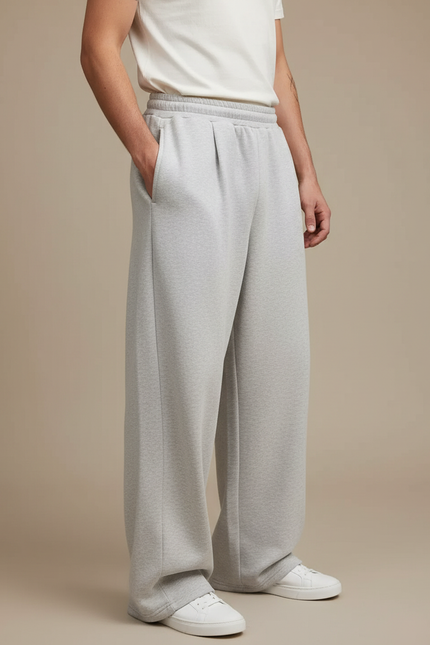 Pantalon À Pince Gris Ample Molleton Décontracté Homme