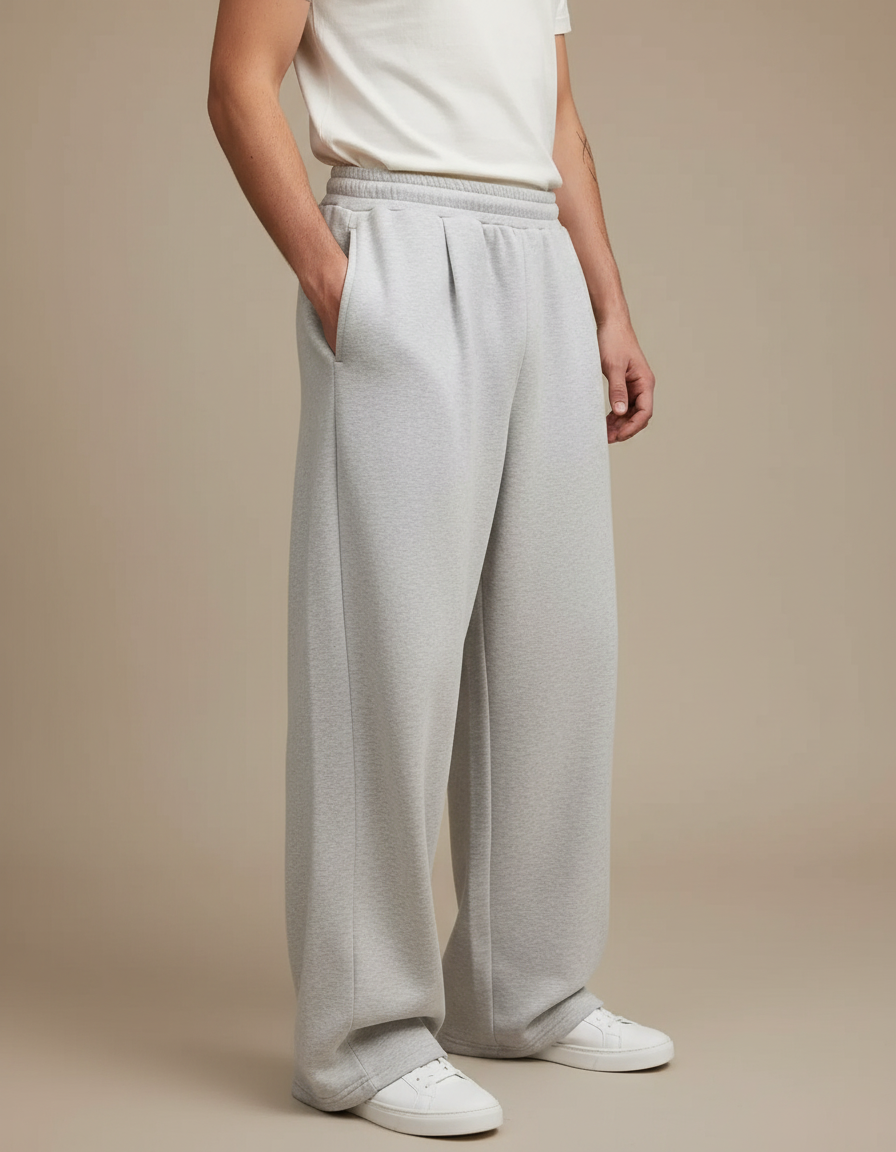 Pantalon À Pince Gris Ample Molleton Décontracté Homme